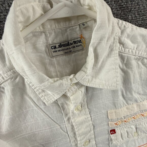 Quiksilver Check Short Sleeve Cotton Small White Shirt Surf Button Up Mens Adult - Picture 8 of 13